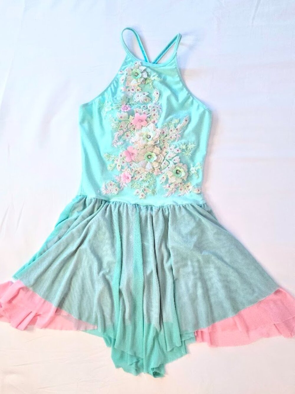 A Wish Come True “Already Mine” Aqua Floral LC Child Dress + Matching Hairpiece